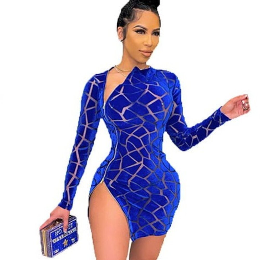 Blue Side Zipper Dress